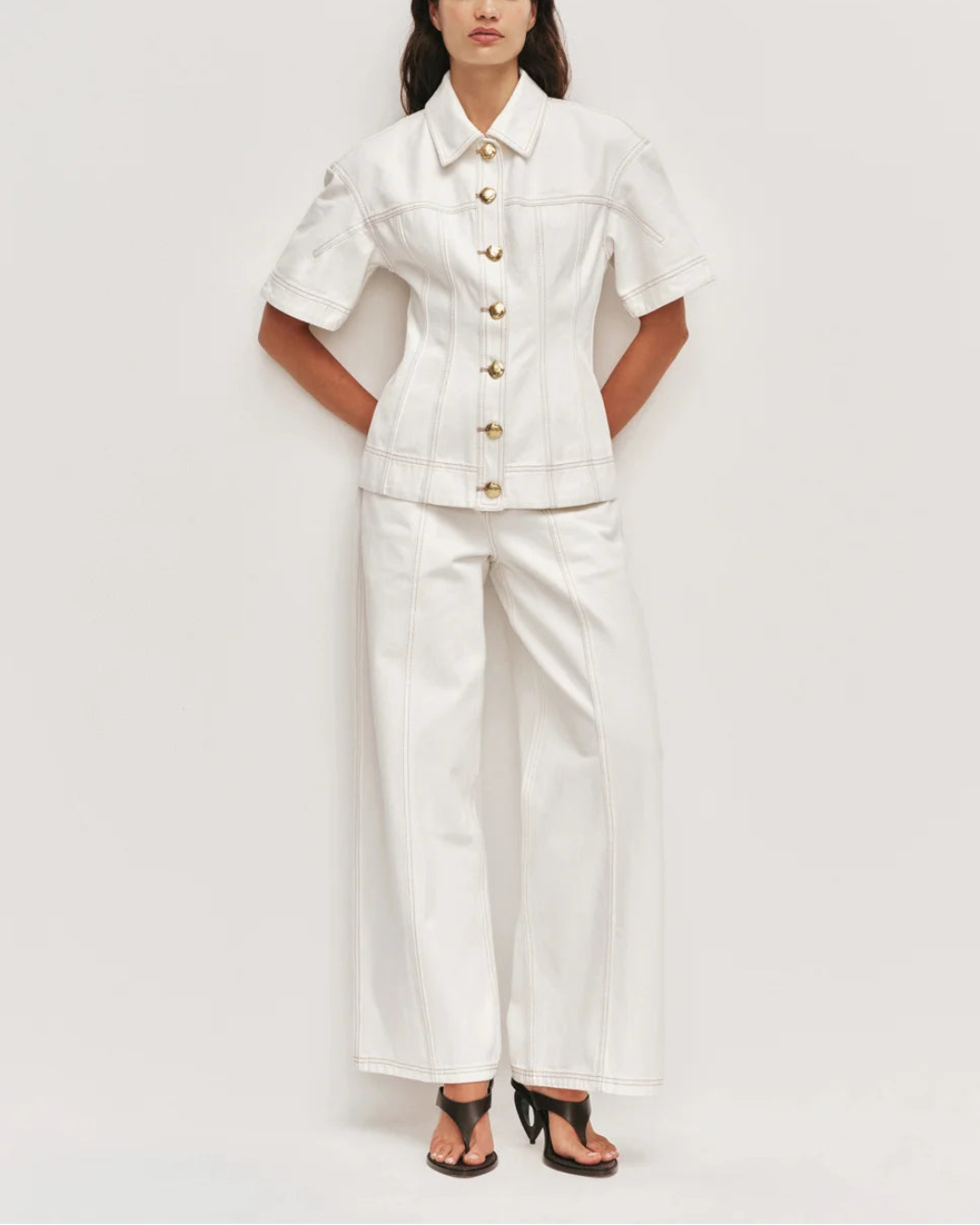 AJE Liliana Denim Shirt ivory on figure front