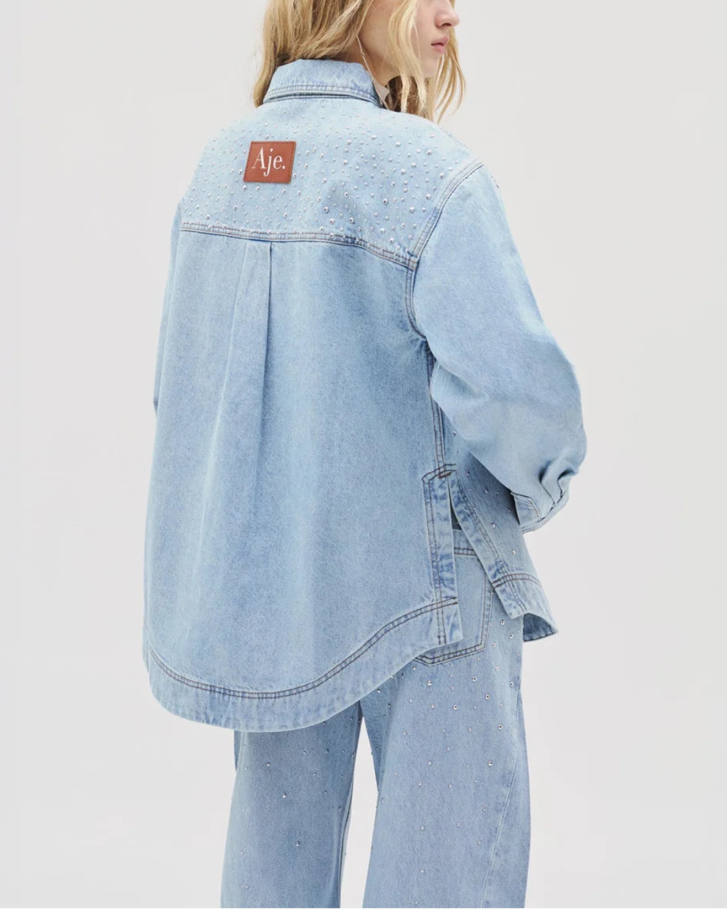 AJE Lucine Stud Denim Shirt on figure back