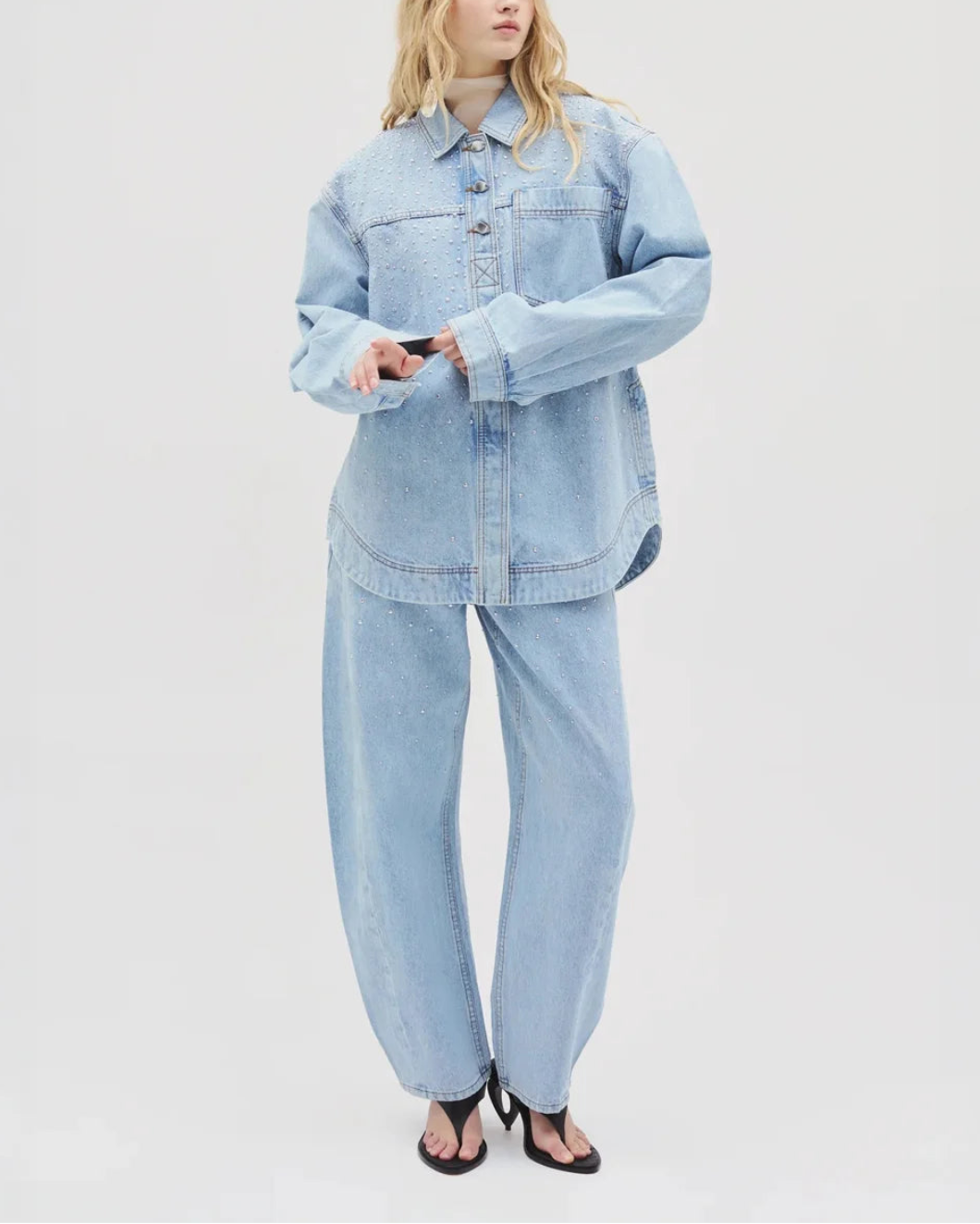AJE Lucine Stud Denim Shirt on figure front