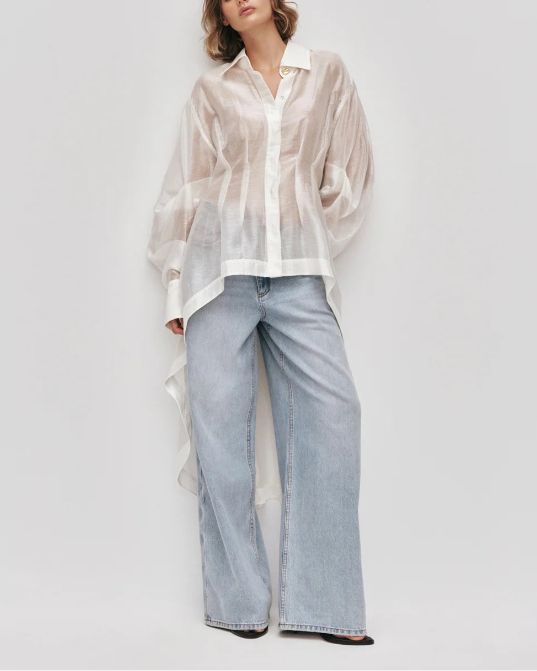 AJE Murphie Long Shirt Ivory on figure front 1