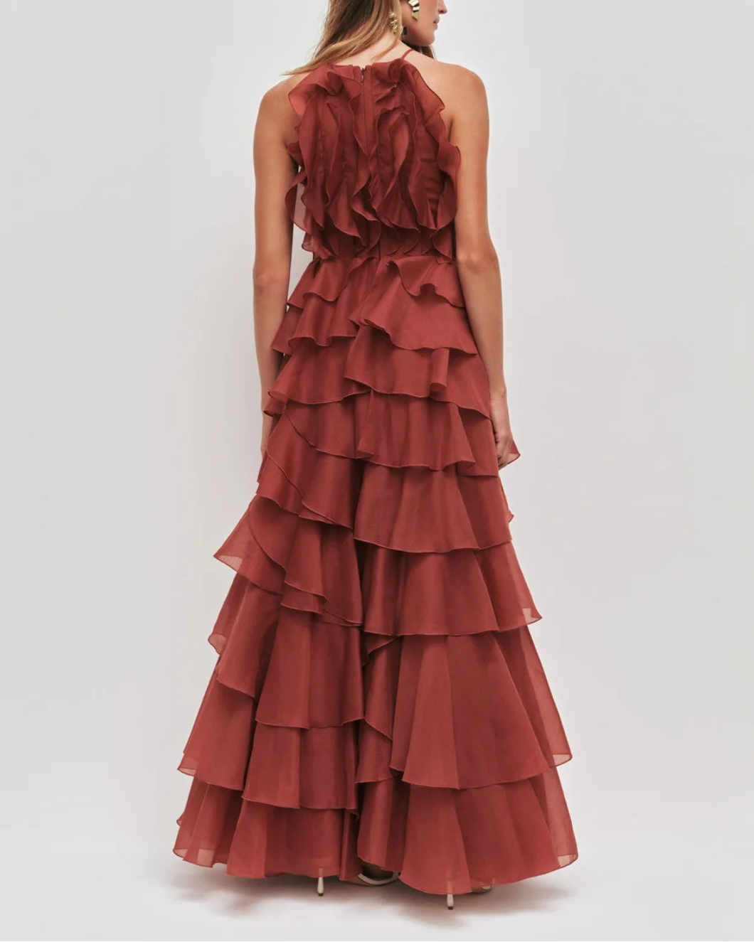 AJE cleo gown red on figure back