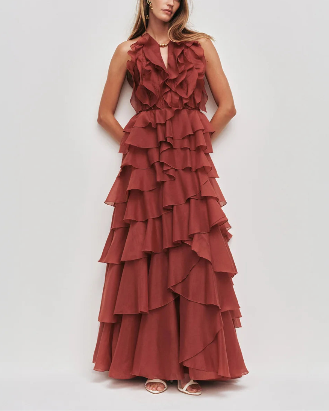 AJE cleo gown red on figure front