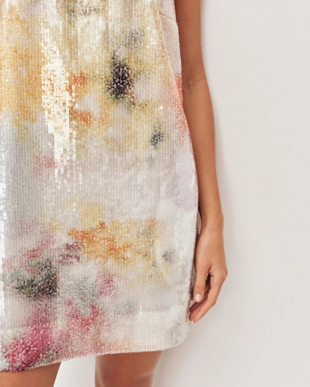 AJE dahlia mini dress mist bloom on figure detail