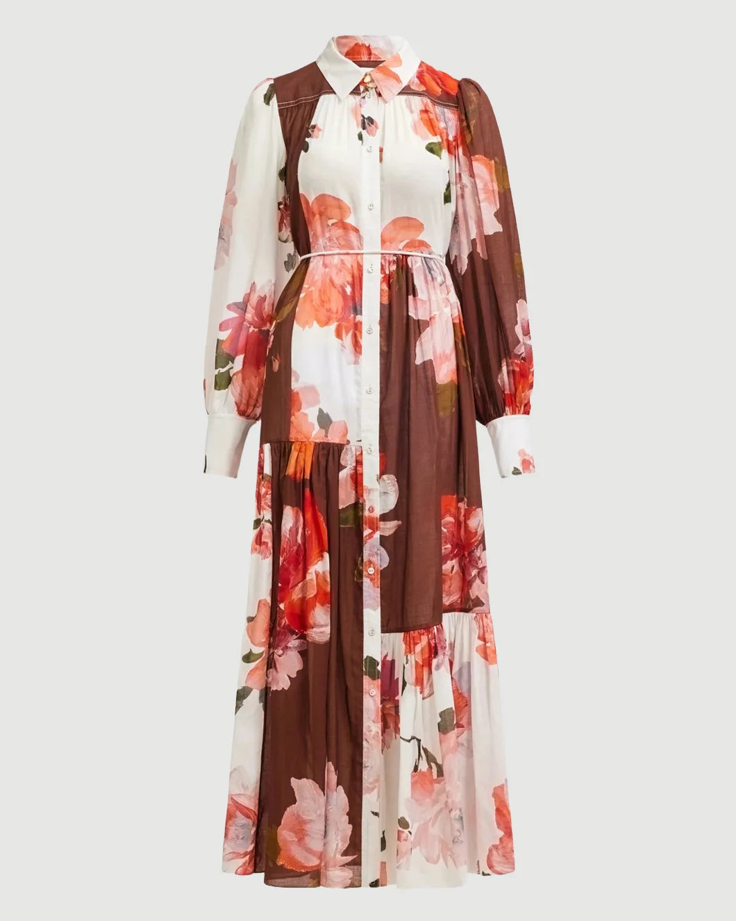 knee length dresses for ladies Harchel, Smocked waist dress, in sky blue/mustard floral print main image 1