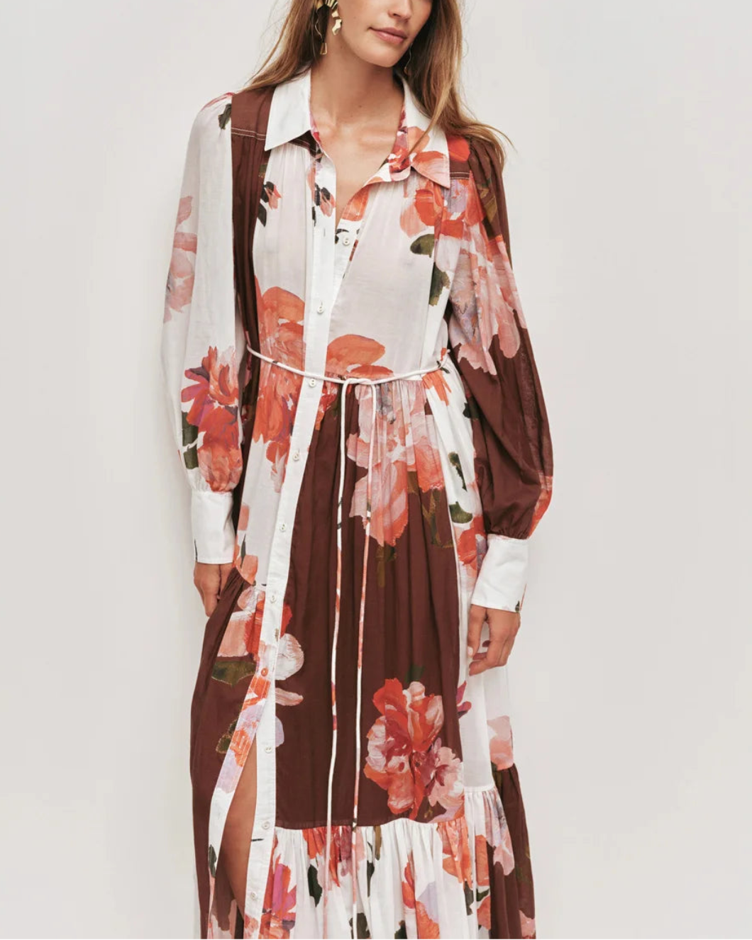 AJE espirit maxi smock dress red multi on figure front