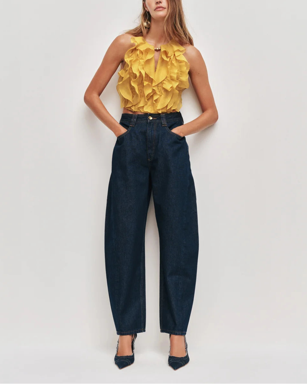 AJE stevie barrel ankle jean dark wash on figure front