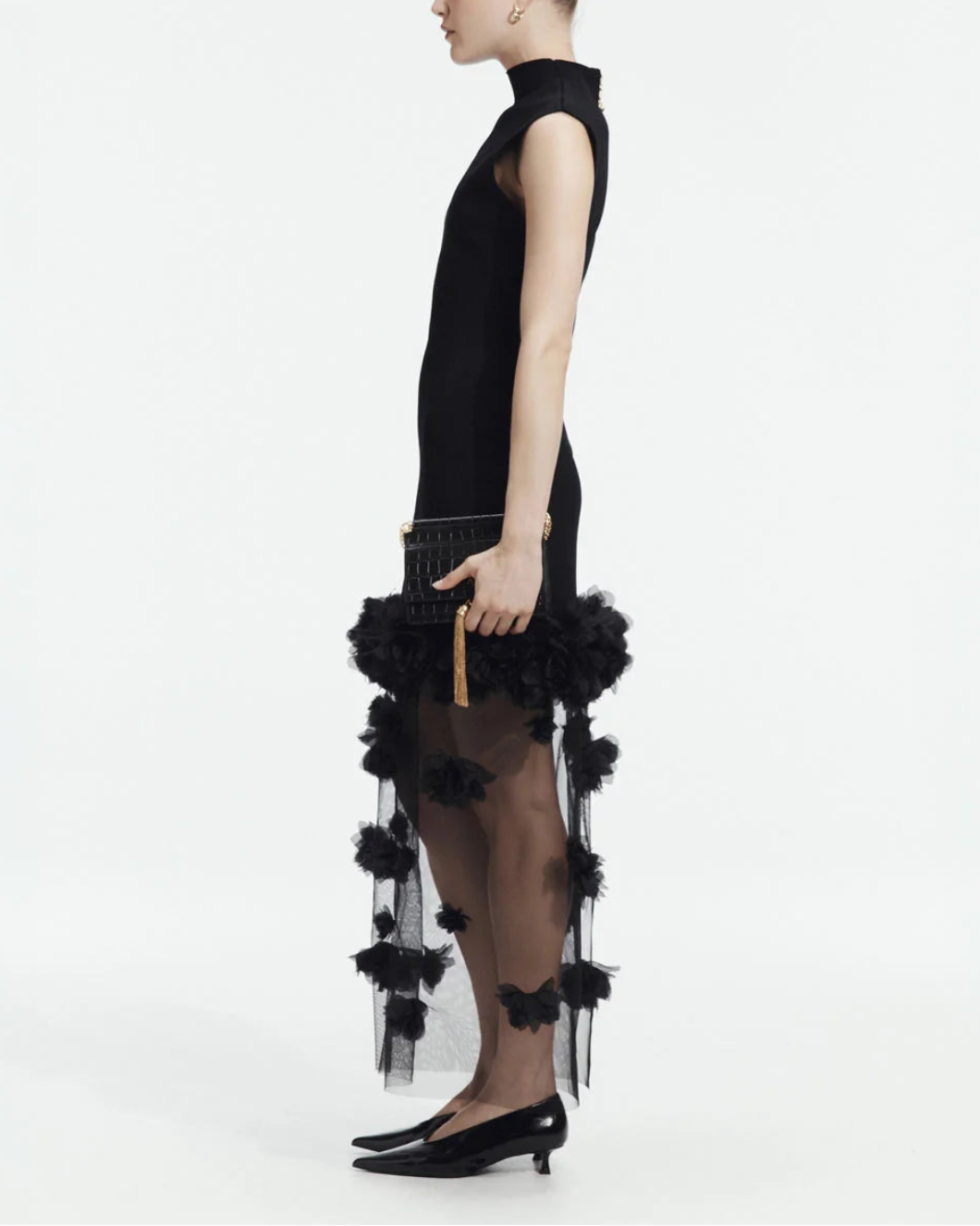 AJE Fleura Knit Midi Dress on figure side