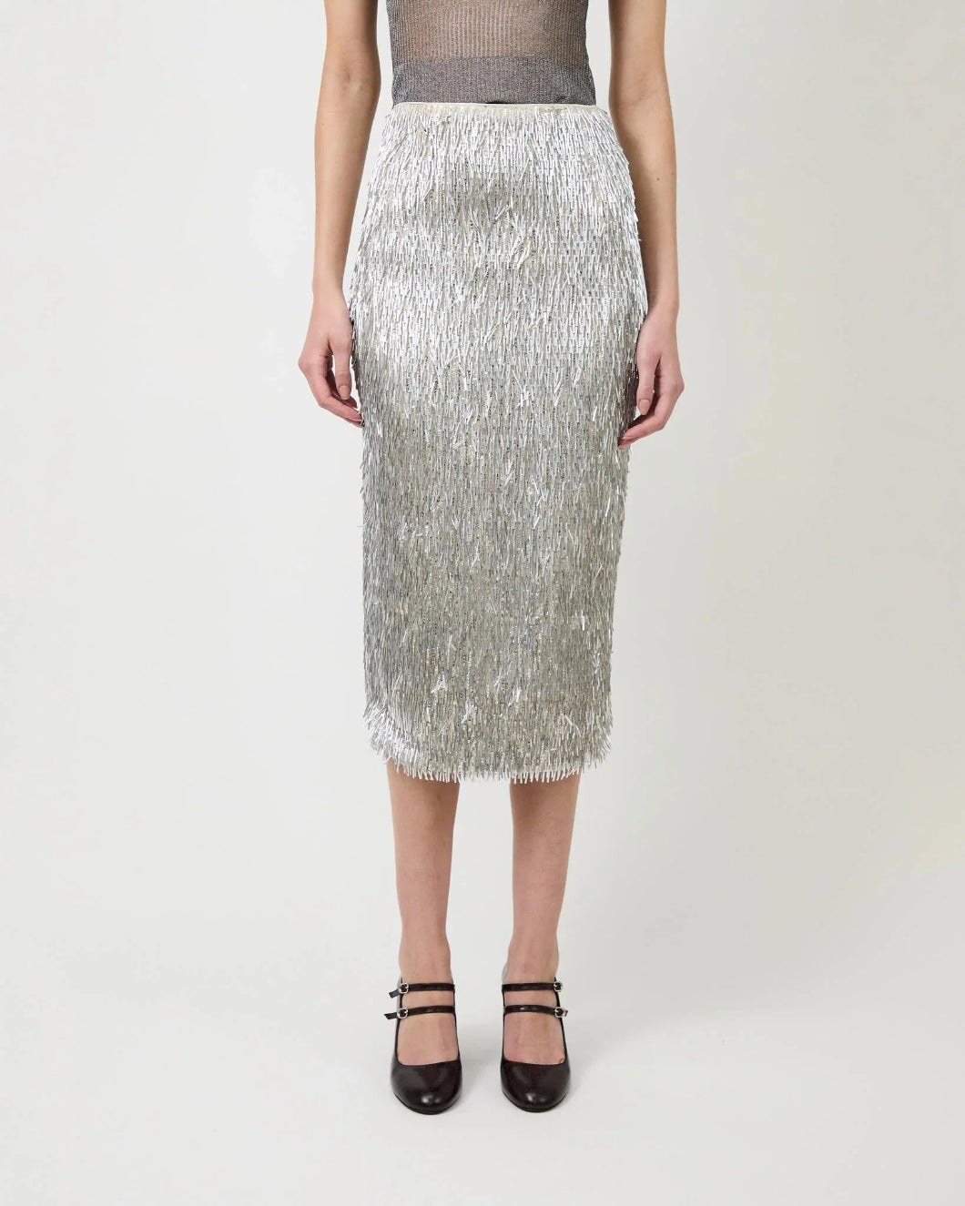 AKNVAS tao pencil skirt silver on figure front