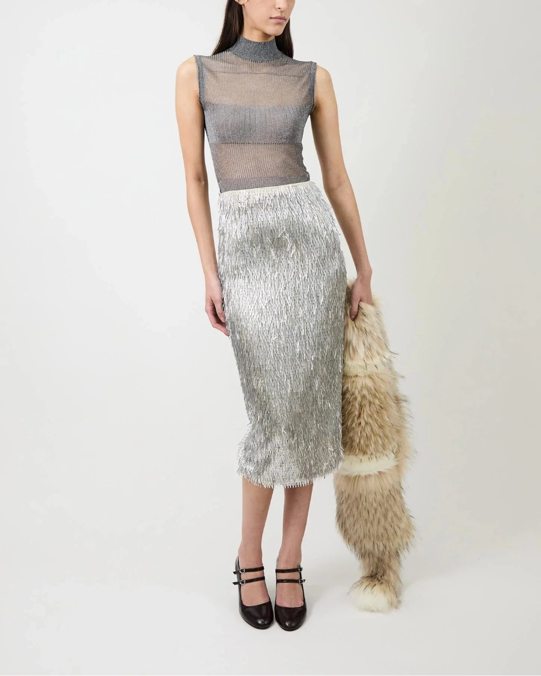AKNVAS tao pencil skirt silver on figure front