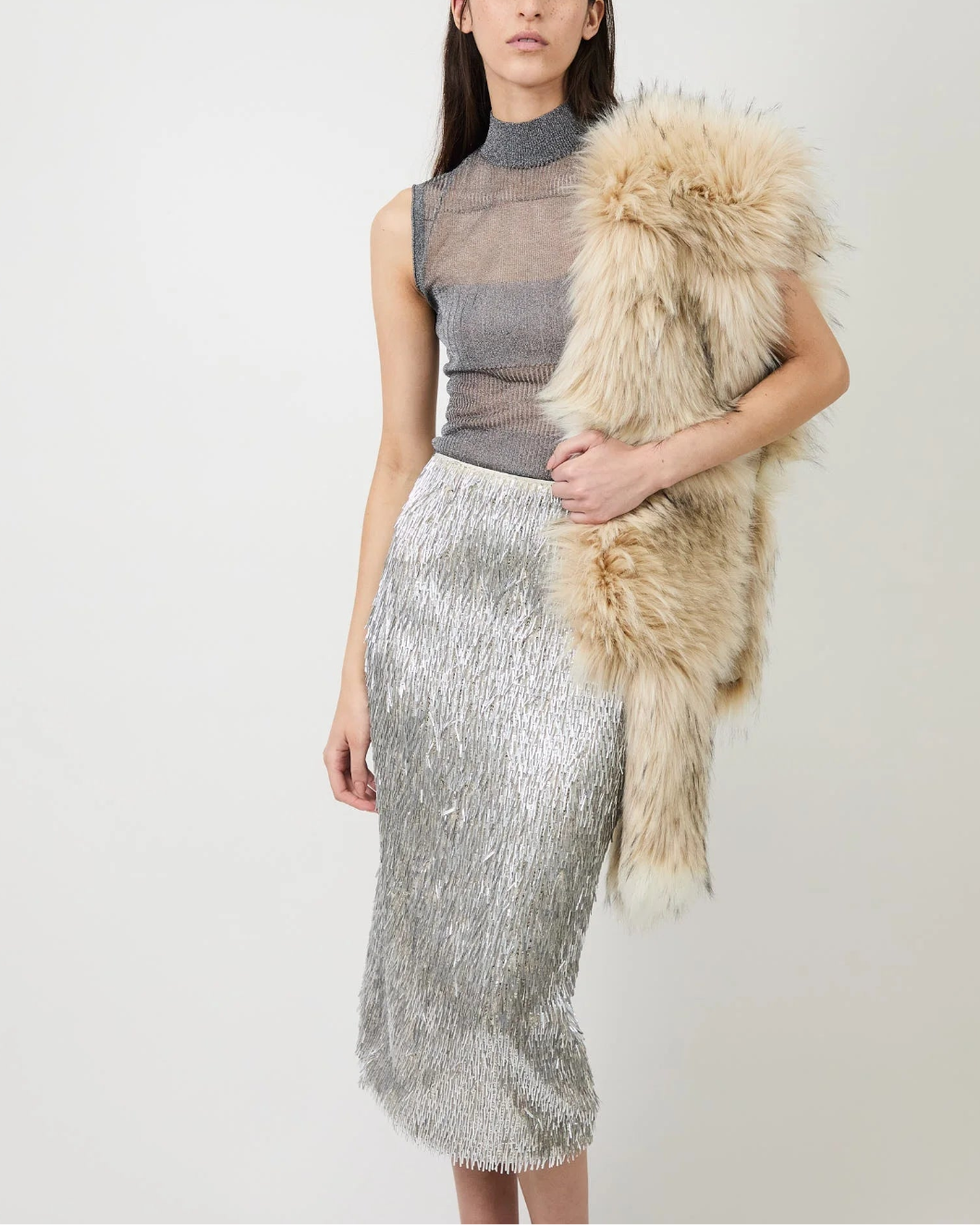 AKNVAS tao pencil skirt silver on figure front