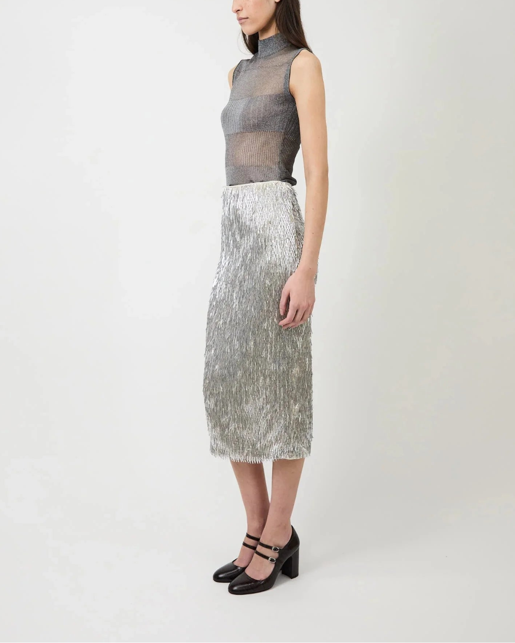 AKNVAS tao pencil skirt silver on figure side