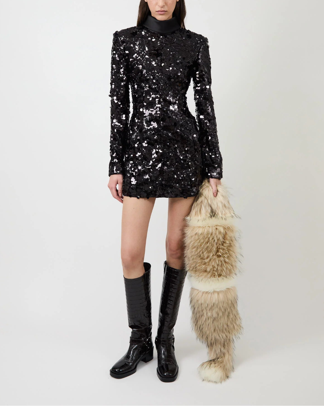 AKNVAS toni sequin dress black on figure front