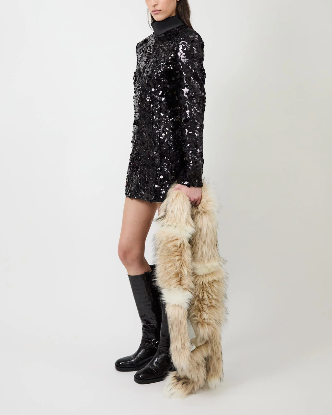 AKNVAS toni sequin dress black on figure side