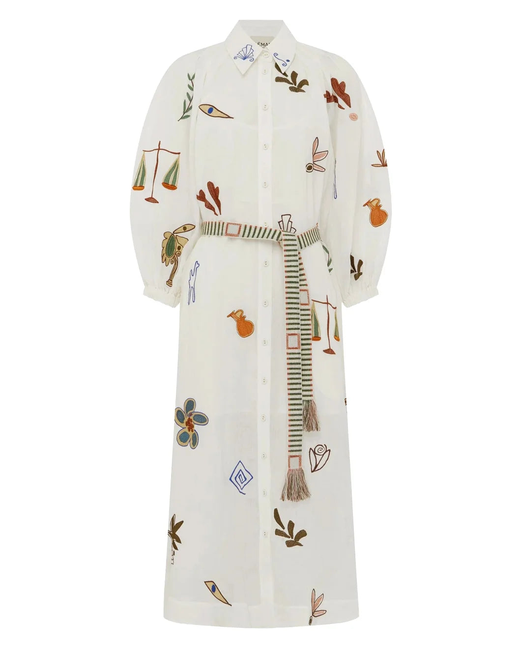 ALEMAIS mina embroidered shirtdress cream front isolated