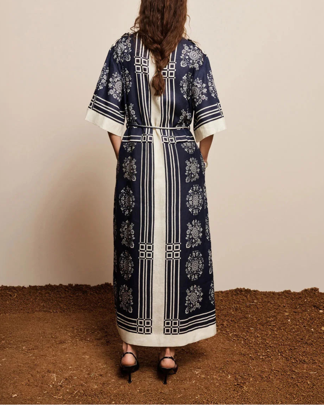 ALEMAIS Banderra Linen Shirtdress on figure back