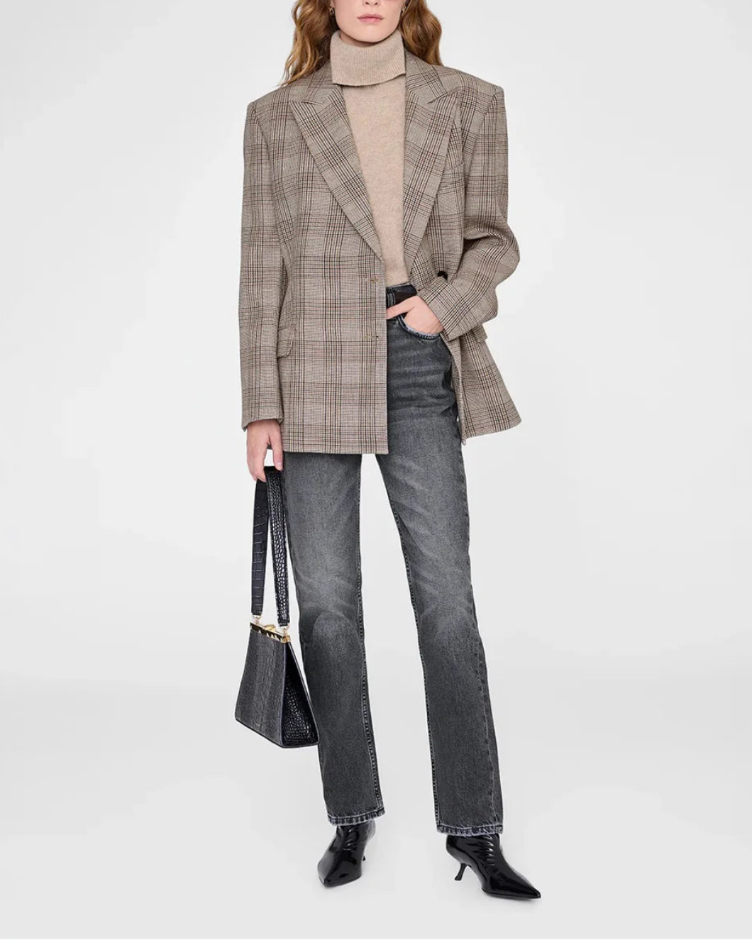 ANINE BING Aretha blazer Brown Plaid on figure front 1