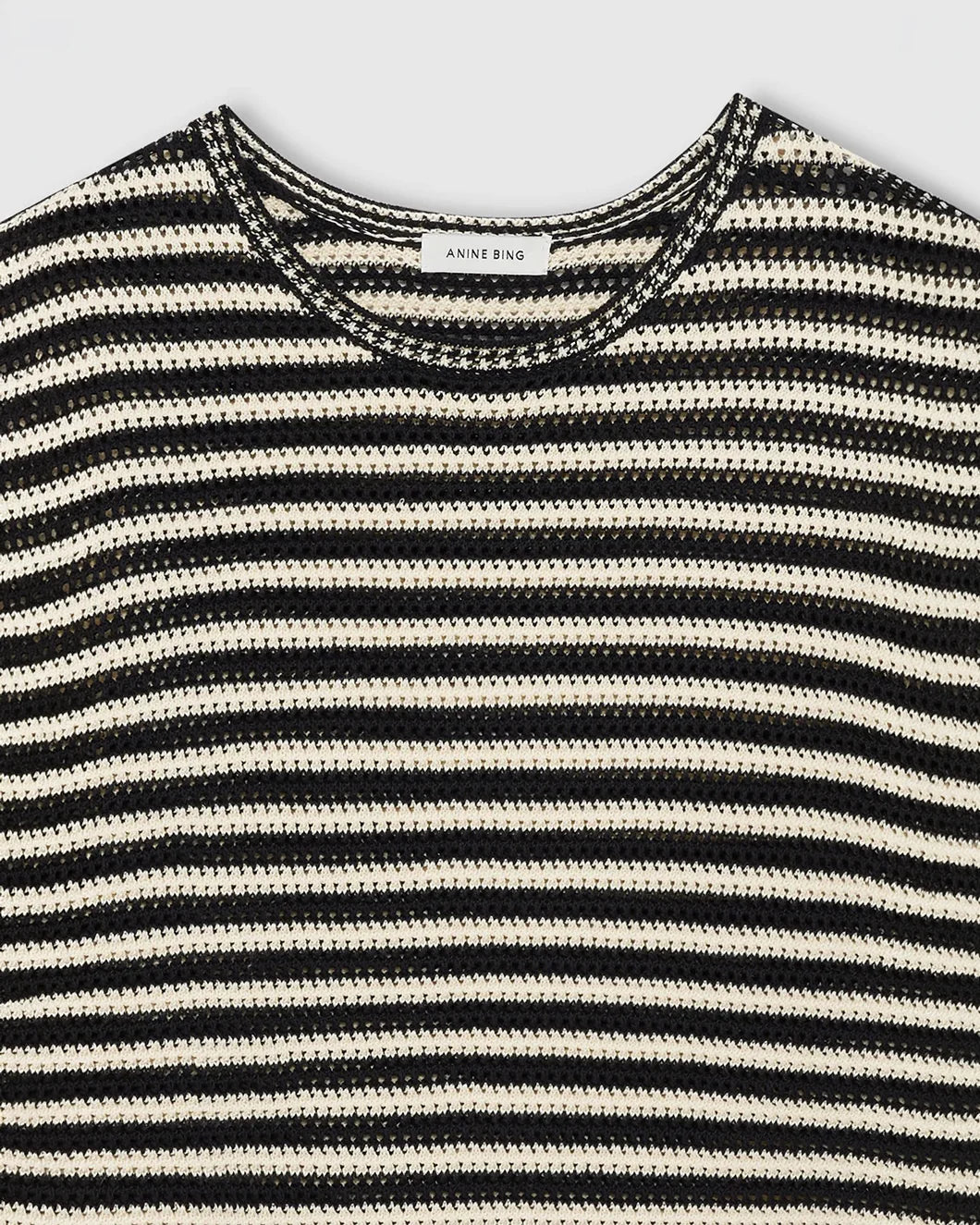 ANINE BING Theo Sweater black and ivory stripe front detail