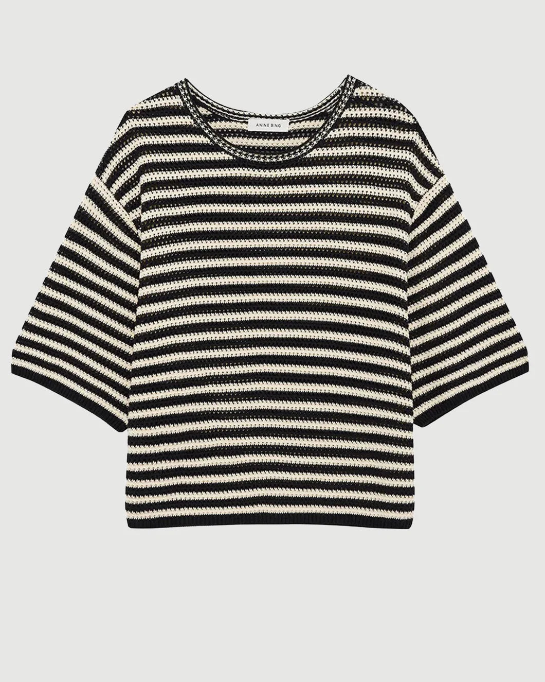 ANINE BING Theo Sweater black and ivory stripe isolated