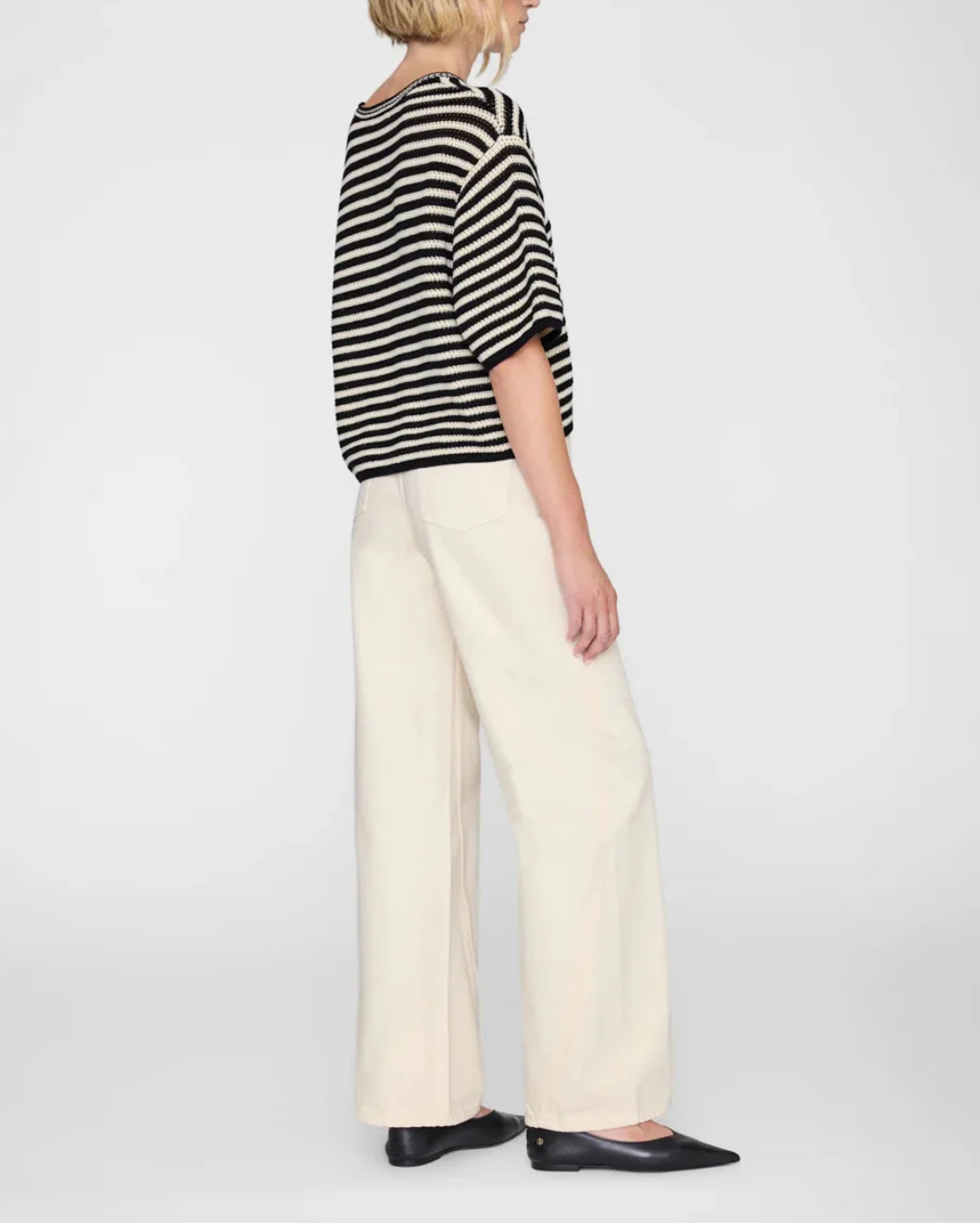 ANINE BING Theo Sweater black and ivory stripe on figure back