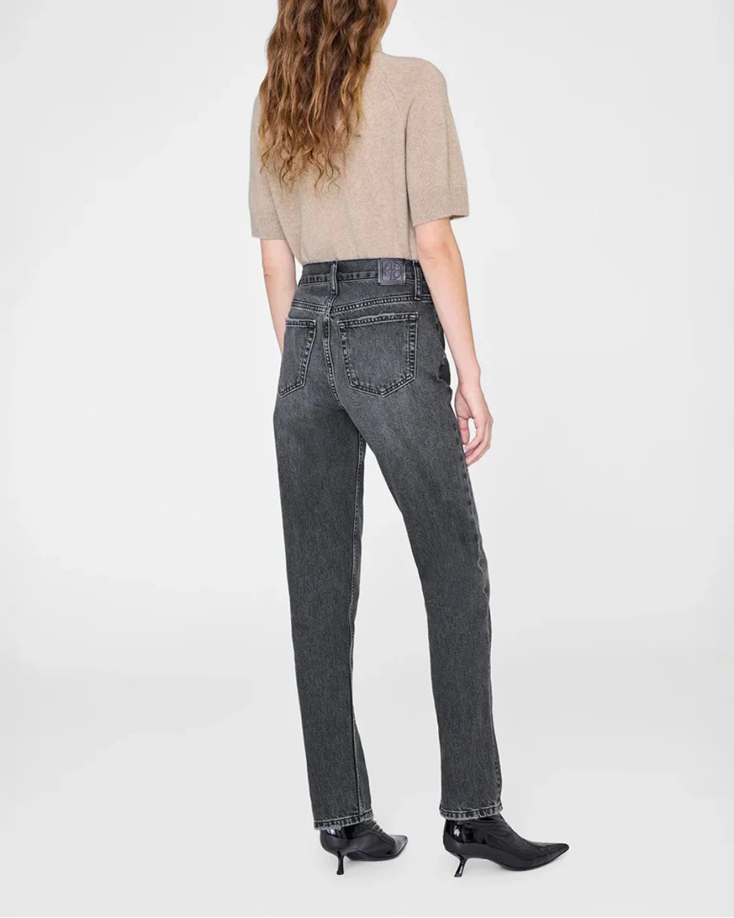 ANINEBING jackson turtleneck sweater taupe on figure. back