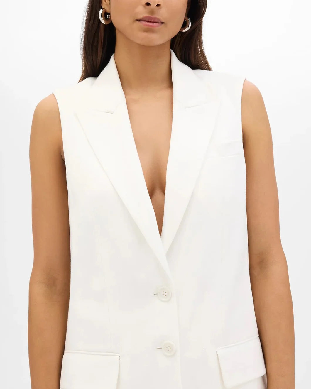 ANOTHER TOMORROW Easy Tie Vestoff white on figure front 1