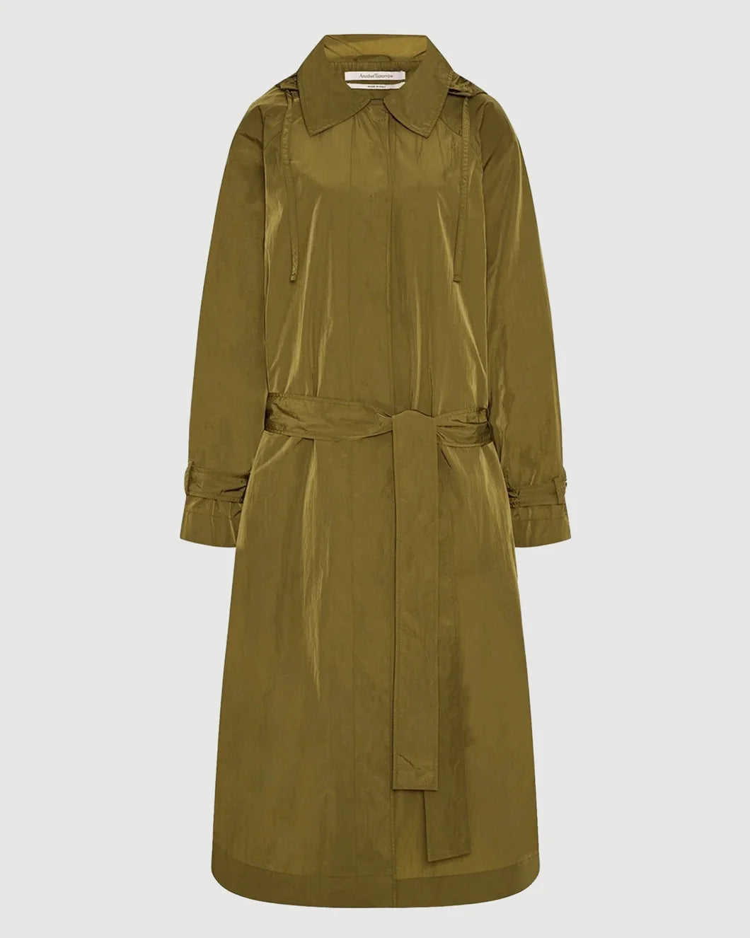 ANOTHER TOMORROW Recycled Nylon Trench Olive isolated