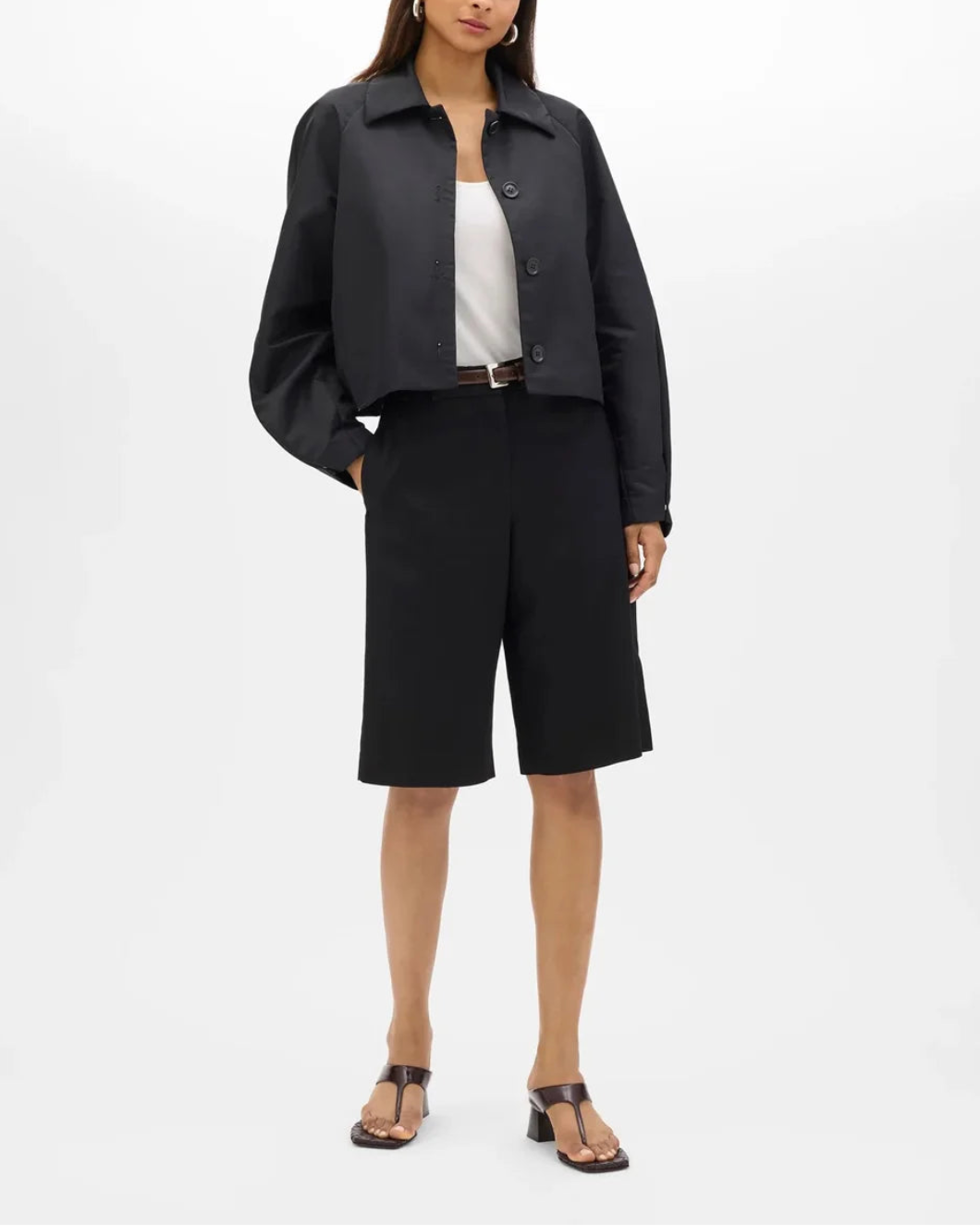 ANOTHER TOMORROW Short Balmacaan black on figure front