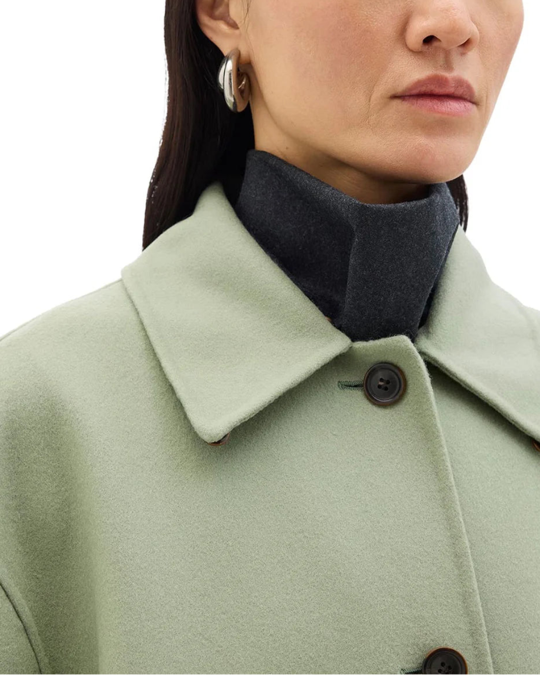 ANOTHER TOMORROW Fur Collar Balmacaan celad on figure front detail1