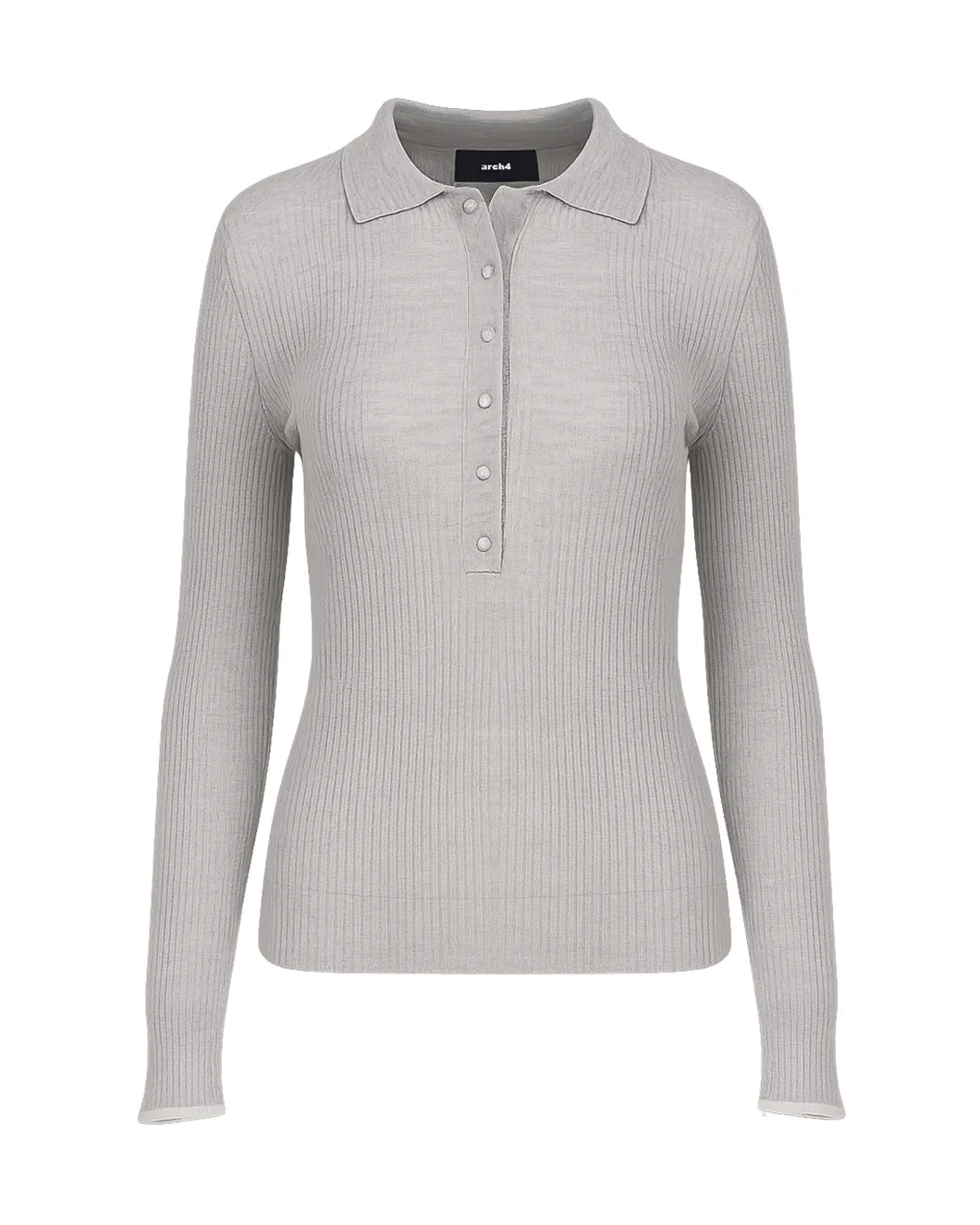 Arch4 Maja Ribbed Polo Shirt in Icy Grey Melange | Cashmere Knit