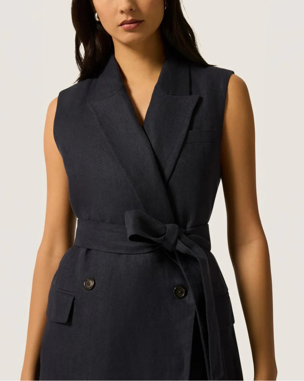 ARGENT Belted Vest Midnight on figure front detail