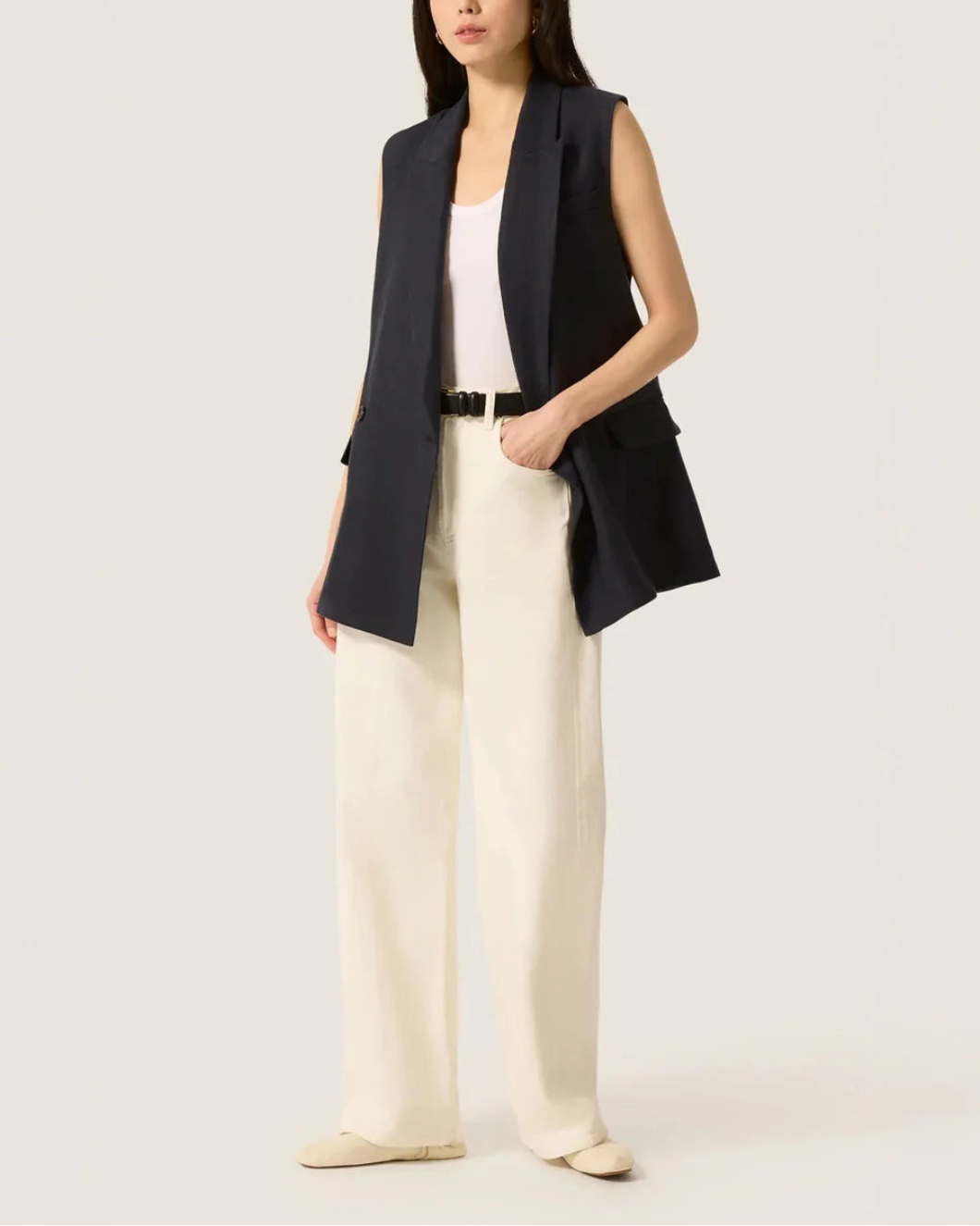 ARGENT Belted Vest Midnight on figure side 1