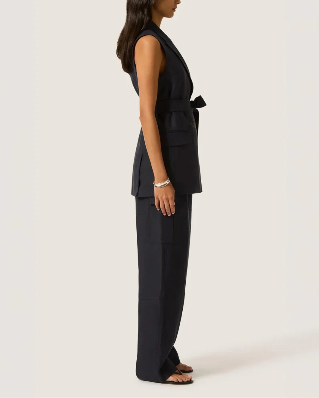 ARGENT Belted Vest Midnight on figure side