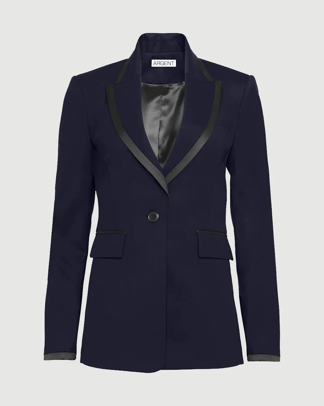 ARGENT colorblocked sculpted blazer midnight black front isolated