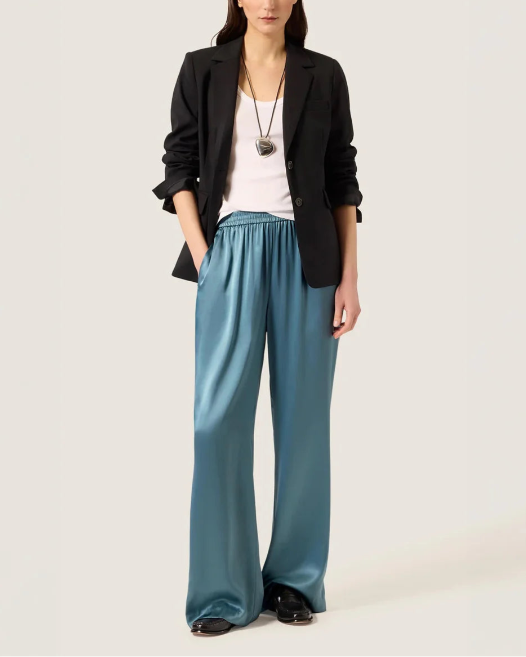 ARGENT Pull-Up Pant in Silk Charmeuse on figure front 1