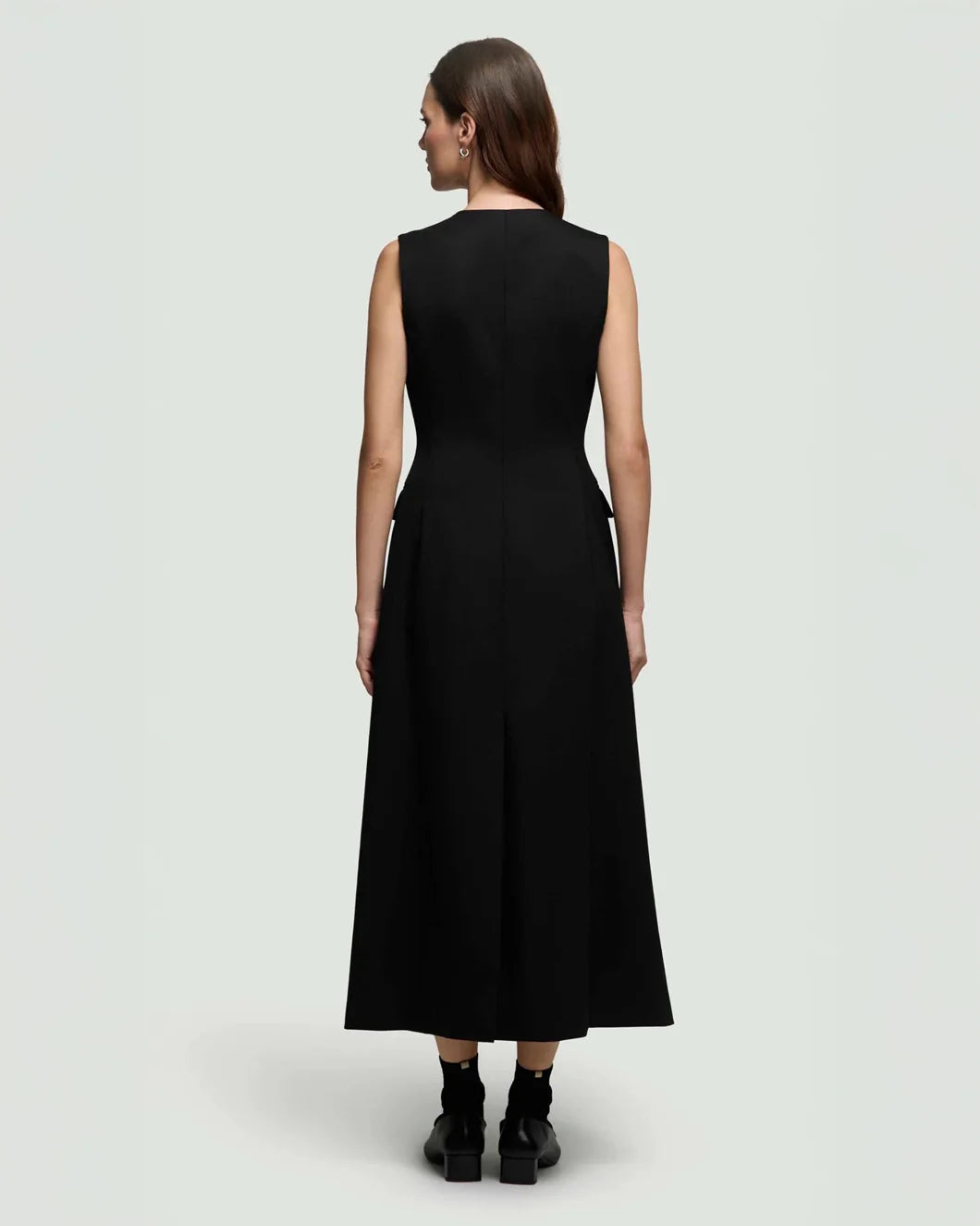 ARGENT Scoop Neck Double Breasted Dress black on figure back