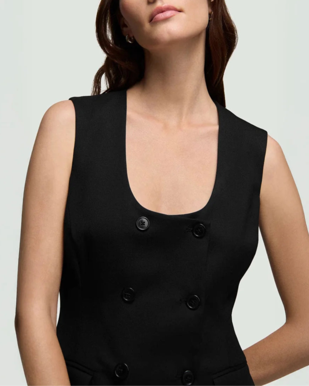ARGENT Scoop Neck Double Breasted Dress black on figure front