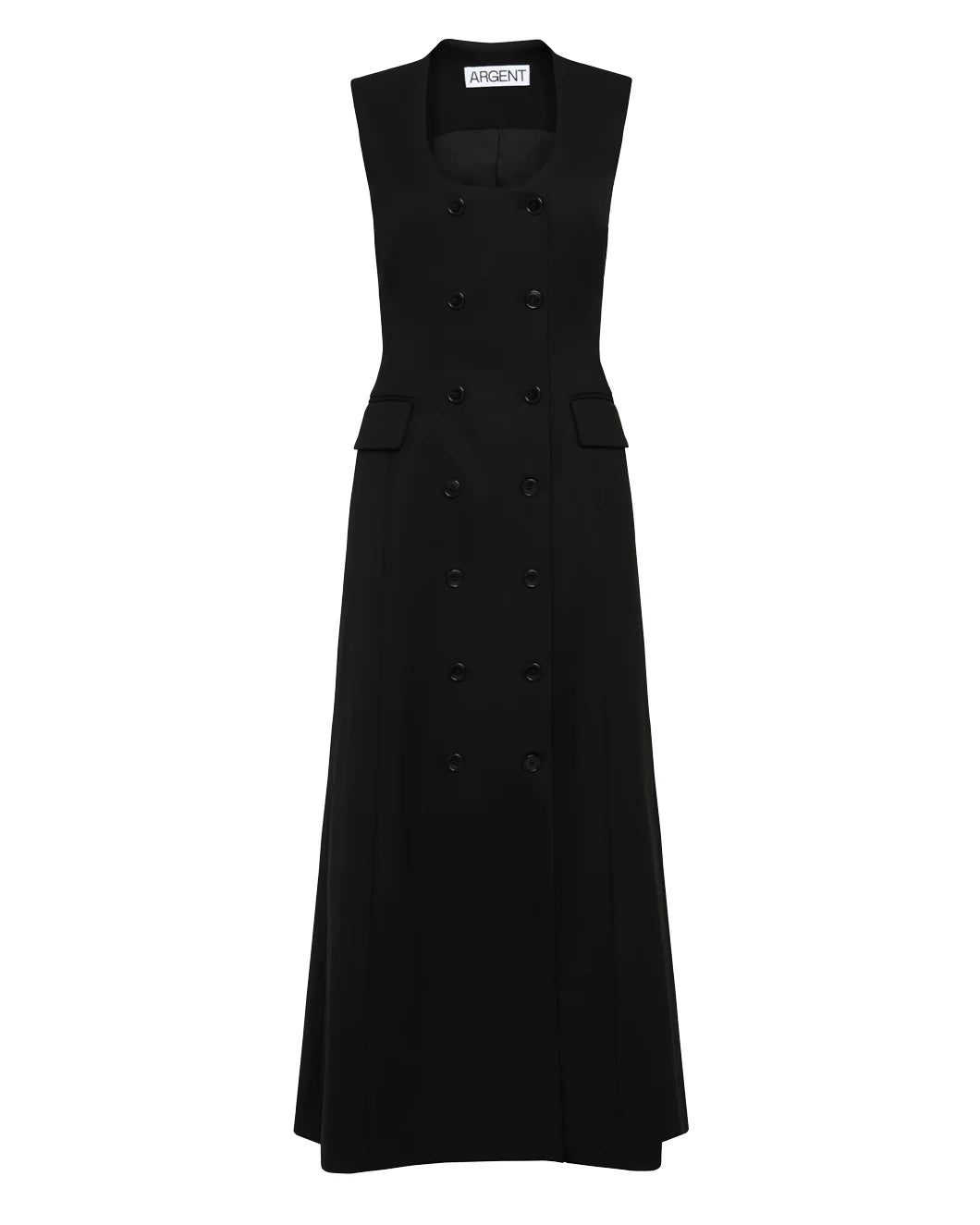 ARGENT Scoop Neck Double Breasted Dress black front isolated