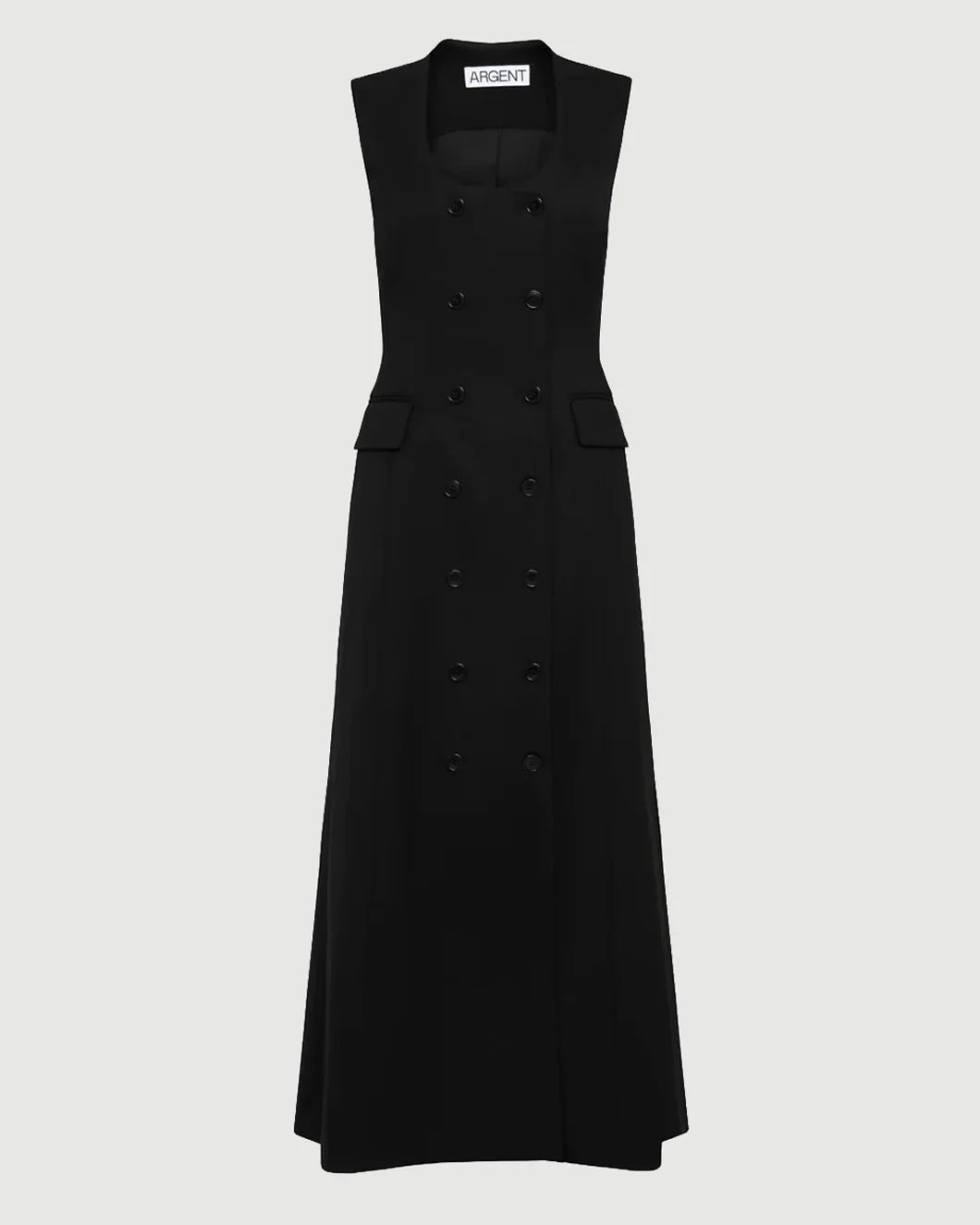 ARGENT Scoop Neck Double Breasted Dress black front isolated