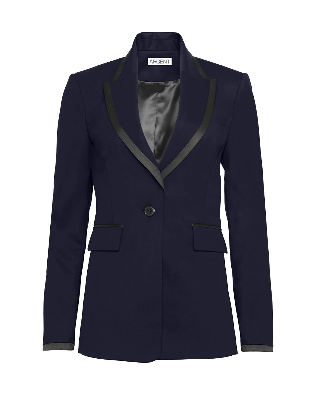 ARGENT colorblocked sculpted blazer midnight black front isolated