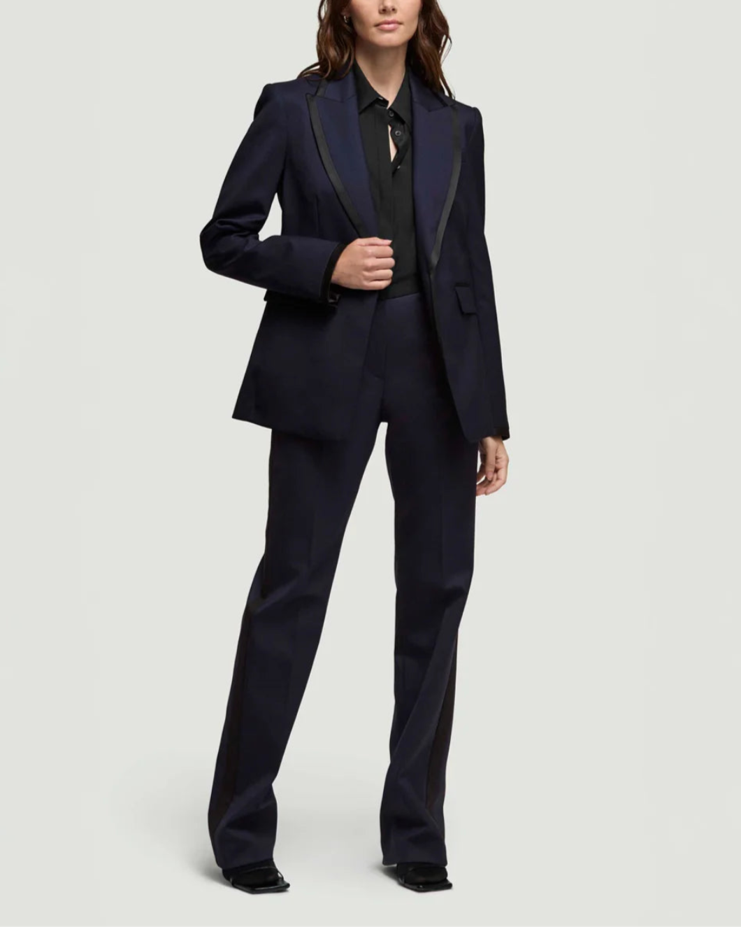ARGENT colorblocked sculpted blazer midnight black on figure front