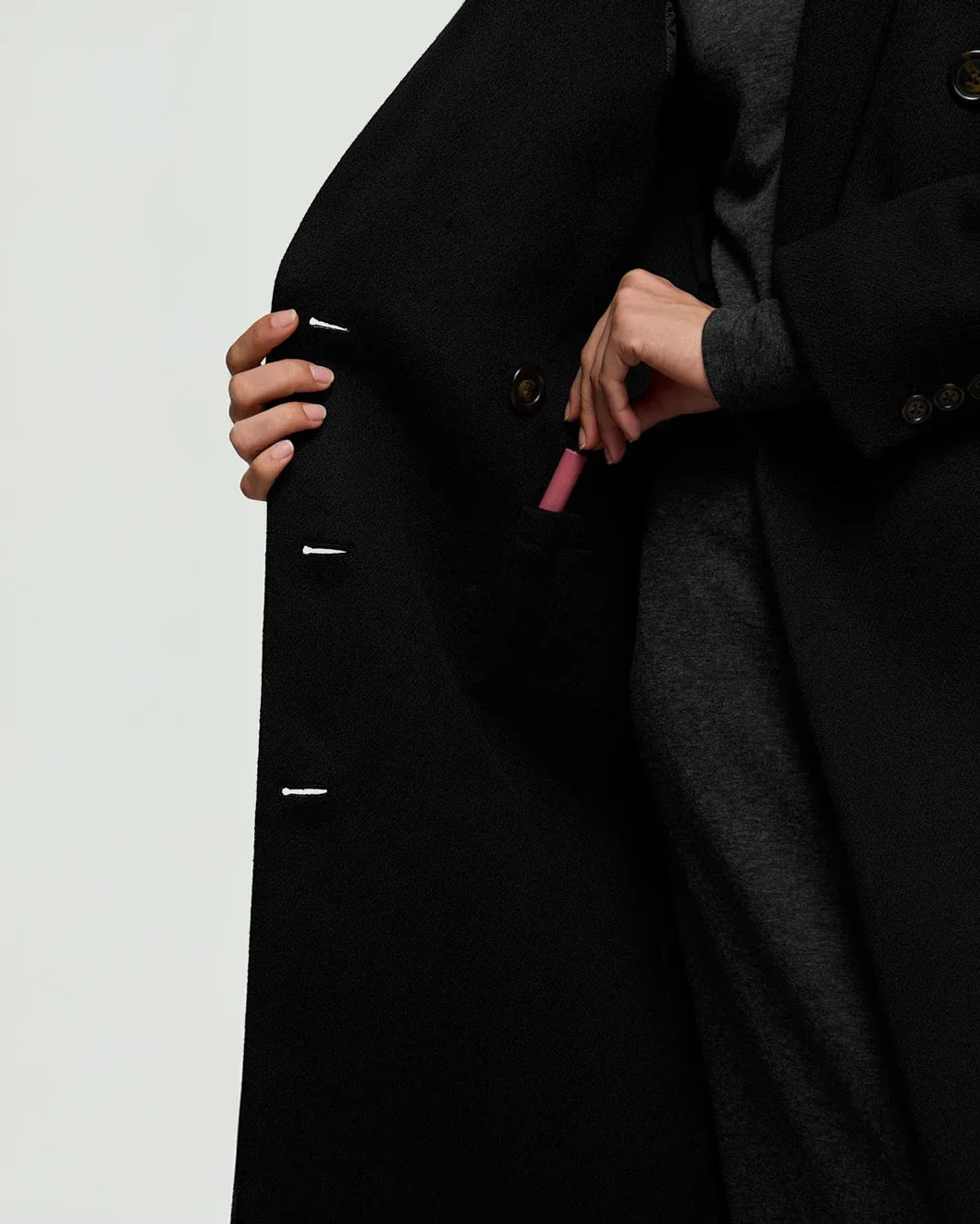 ARGENT peak lapel coat black on figure interior detail