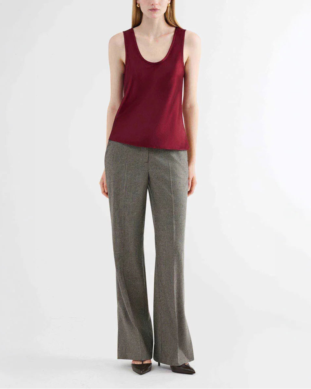 ARGENT Tank in Silk Charmeuse Dark Plum on figure front