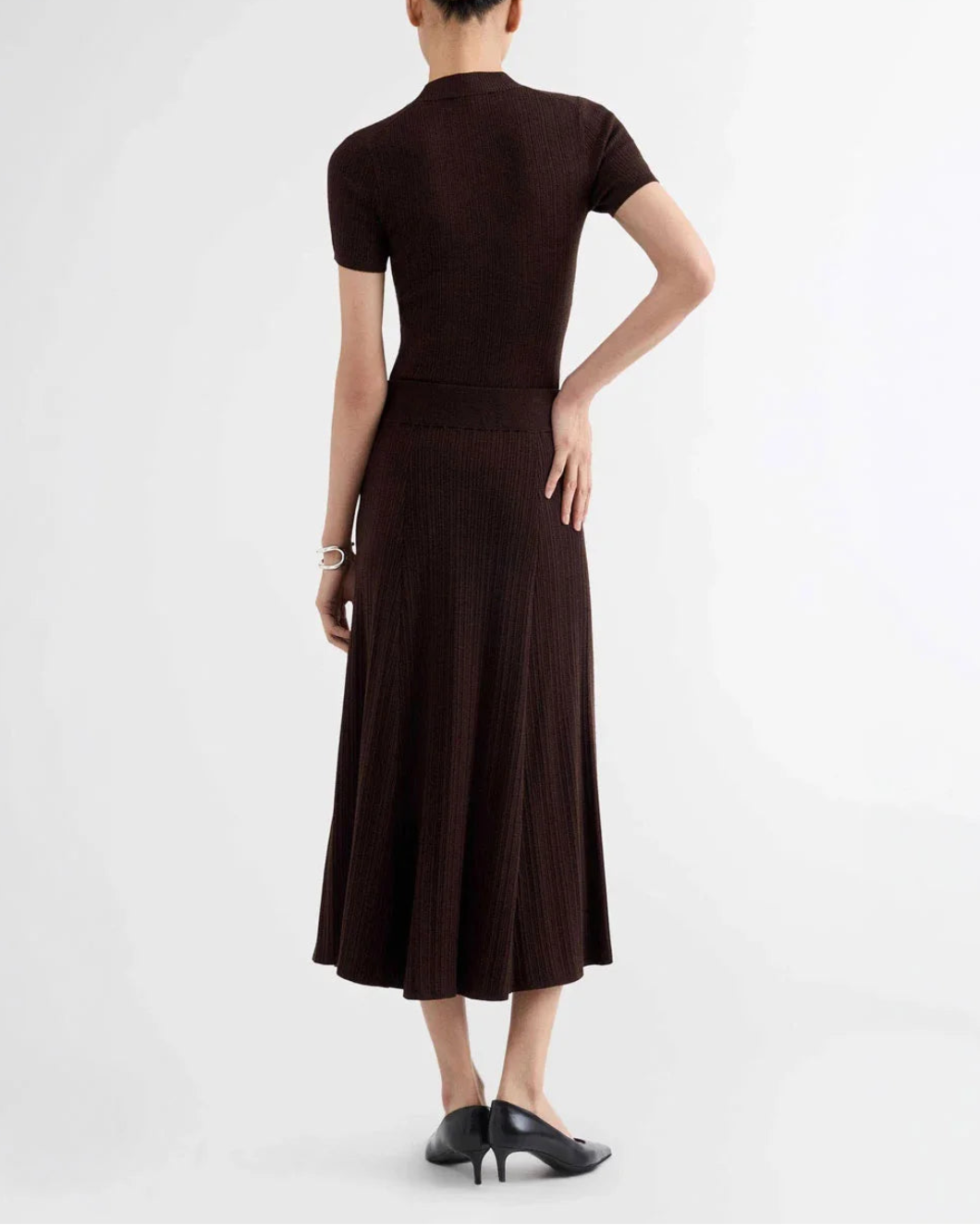 ARGENT rib skirt chocolate on figure back