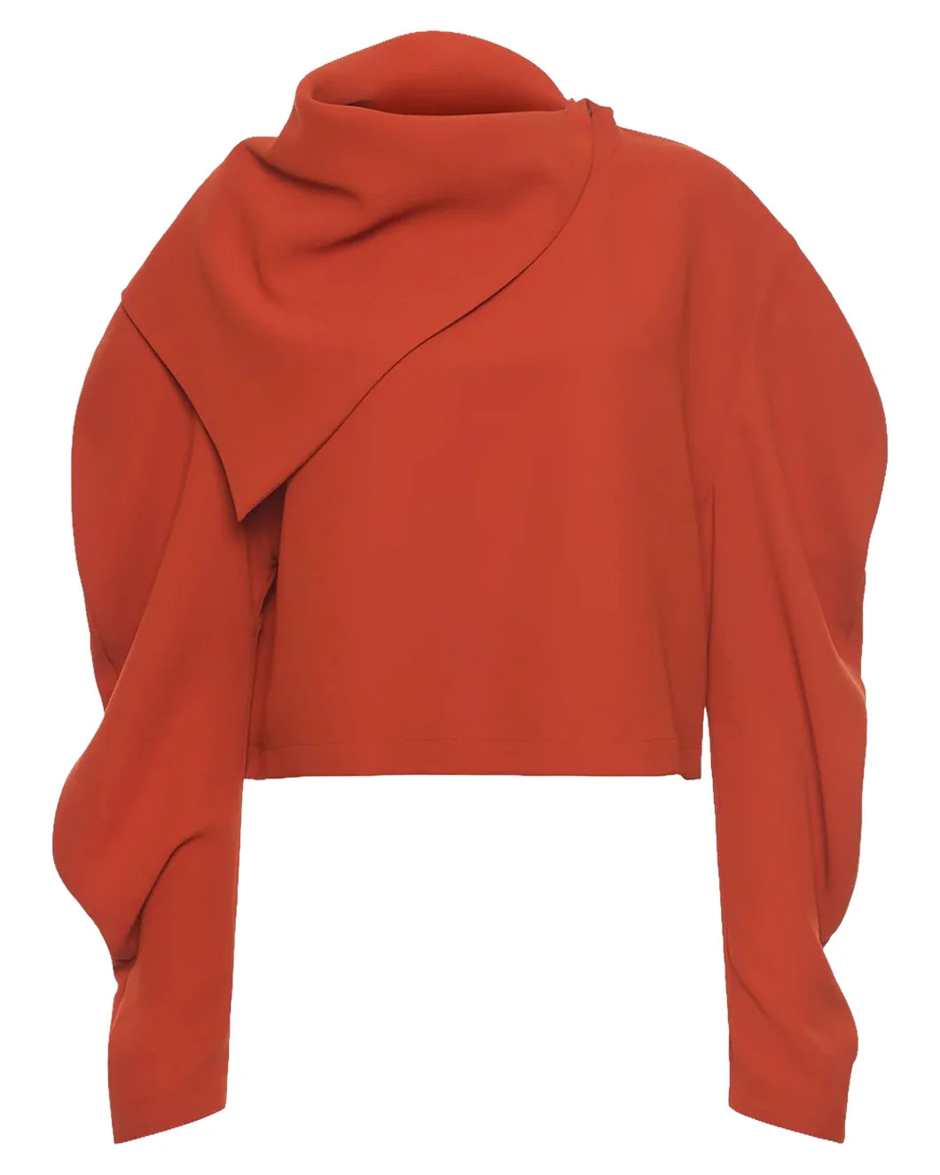 AWAKE MODE draped collar top terracotta front isolated