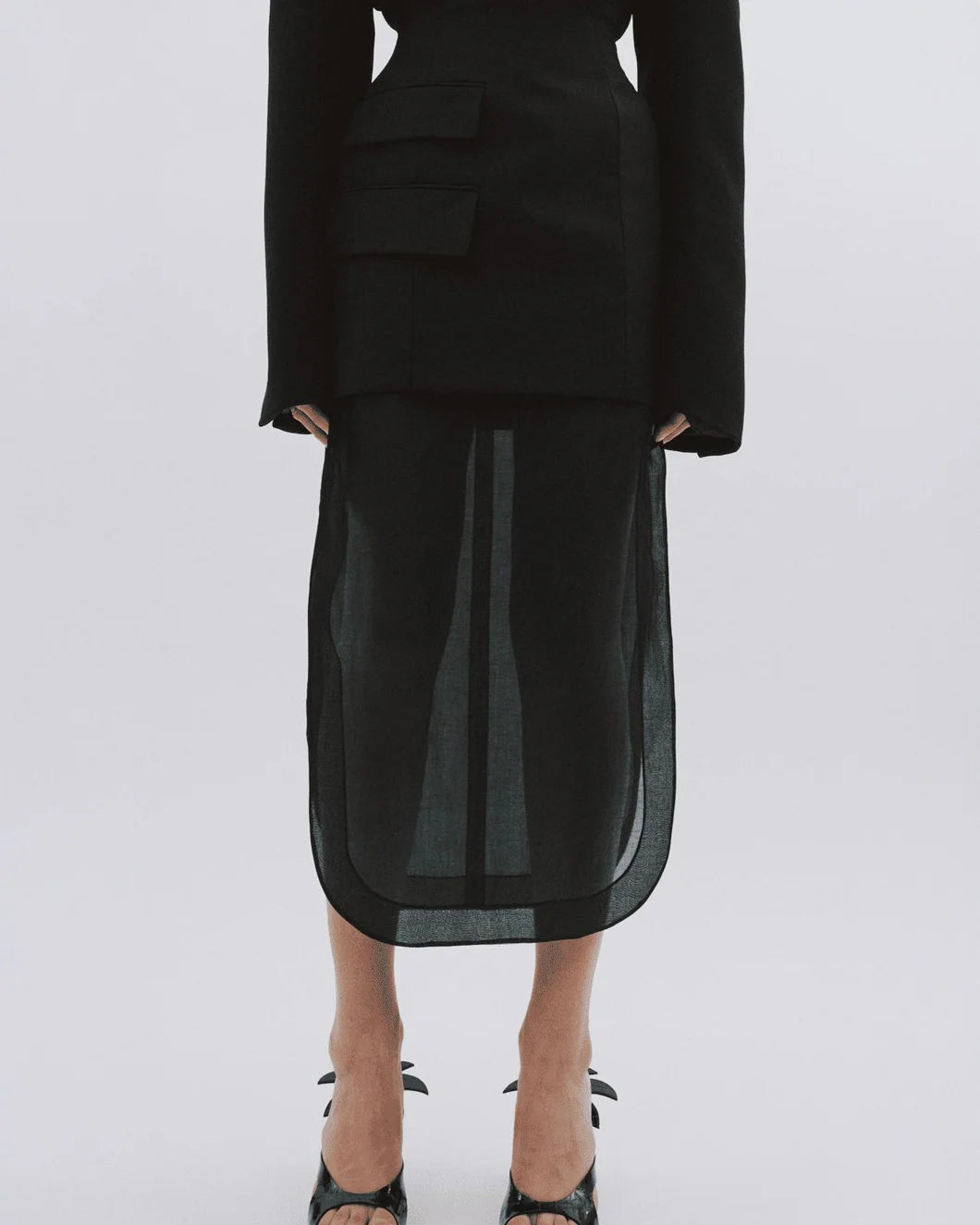 awake mode Basque Skirt with Organza Layer black front