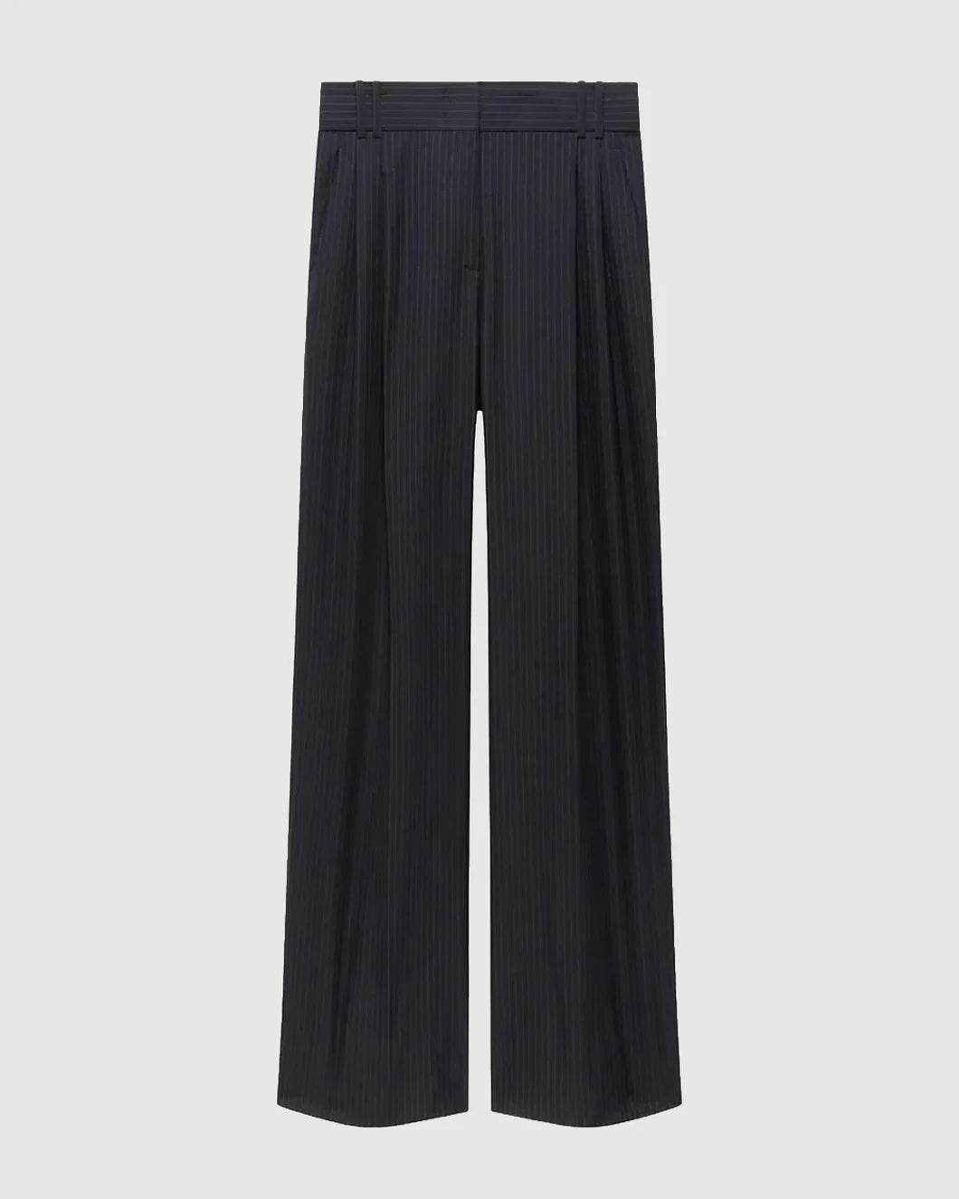 another tomorrow twill pleated trouser navy and chalk