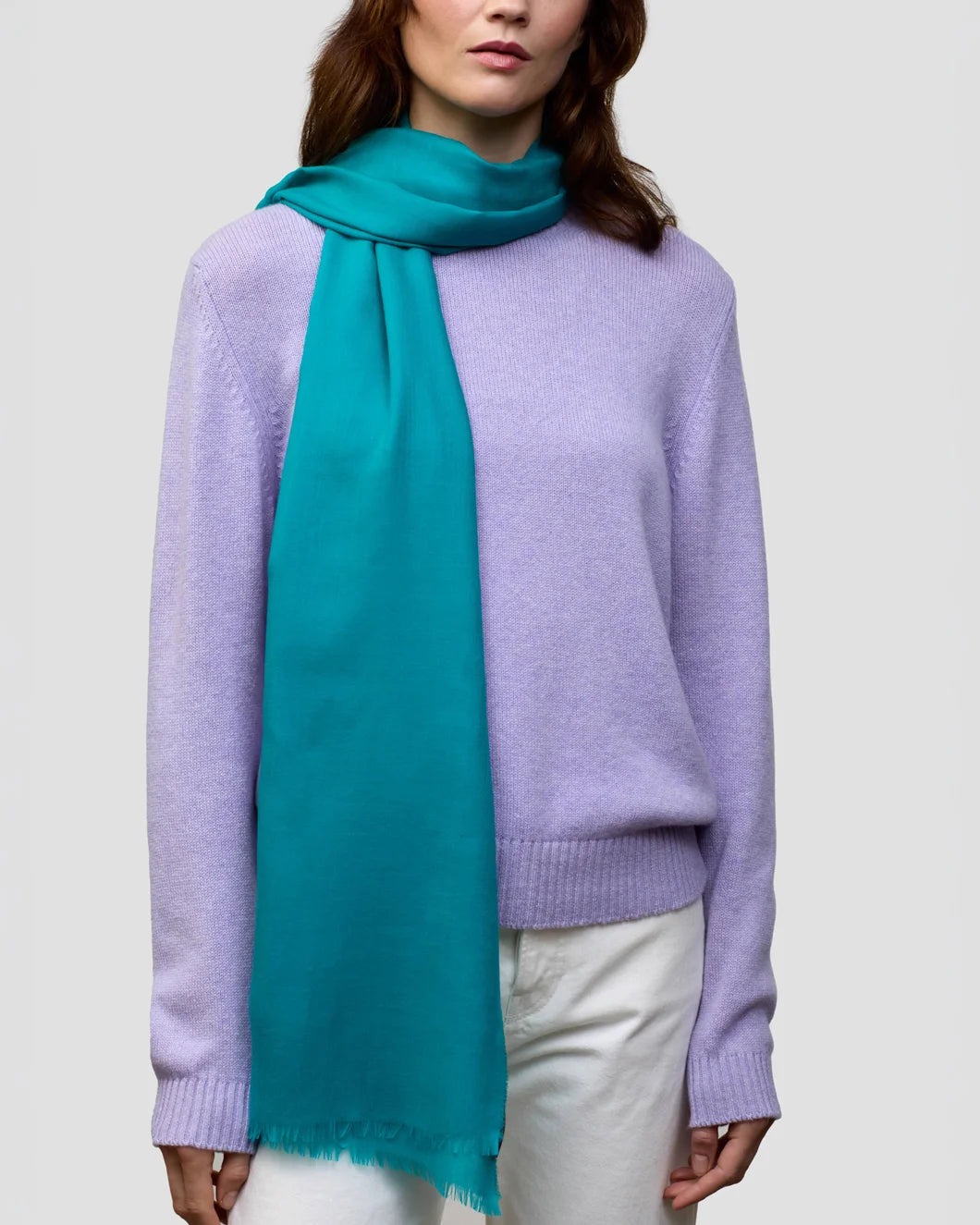 BEGG X CO Wispy Solid Cashmere Scarf Grenadines on figure front