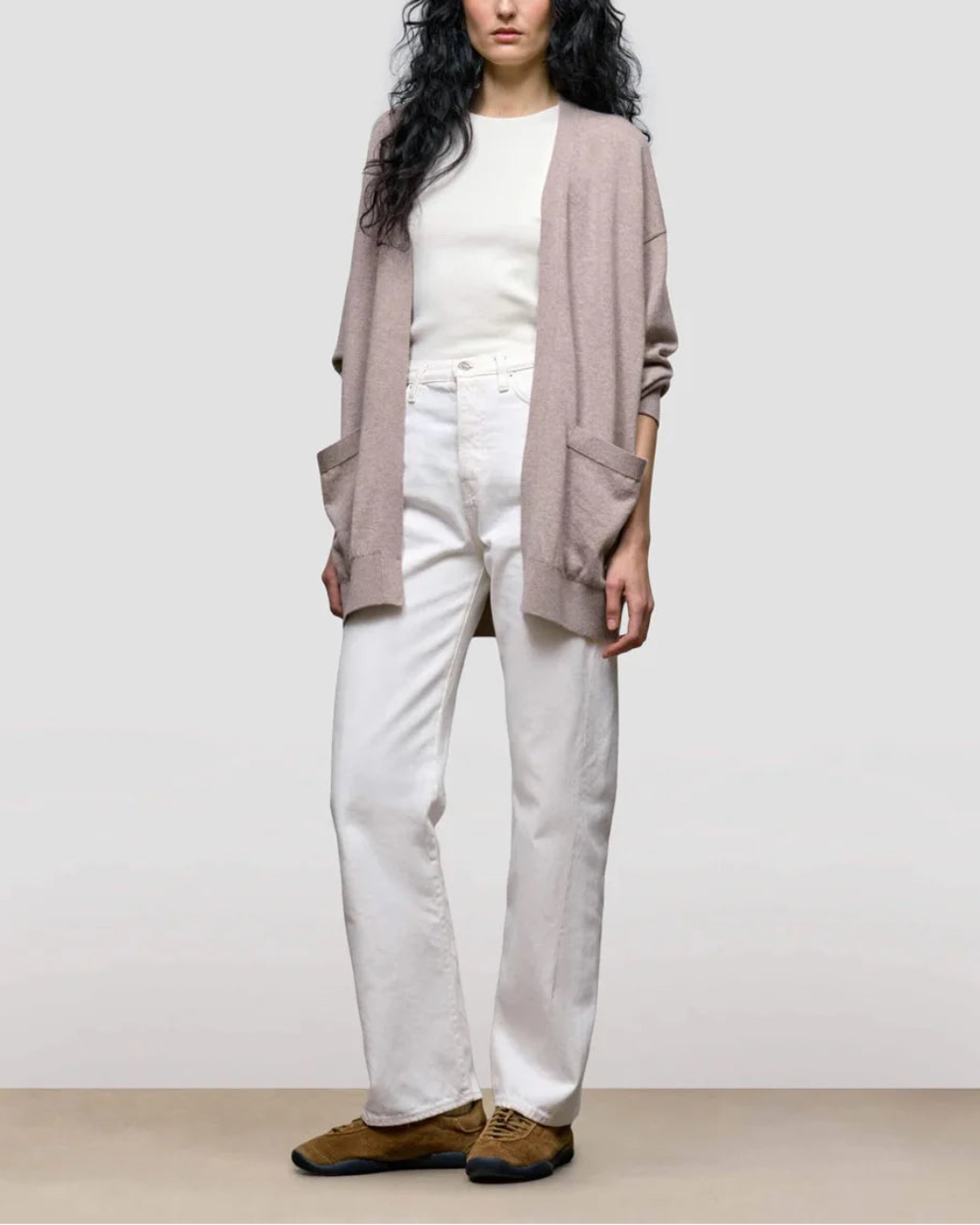 BEGG X CO kris cardigan beige on figure front