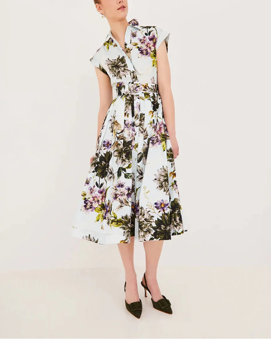 CARA CARA Octavia Dress Margaux Bloom Blue on figure front 2