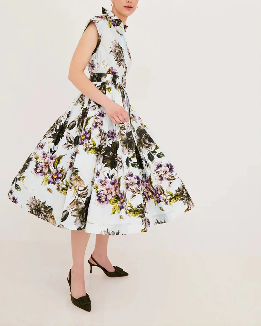 CARA CARA Octavia Dress Margaux Bloom Blue on figure front